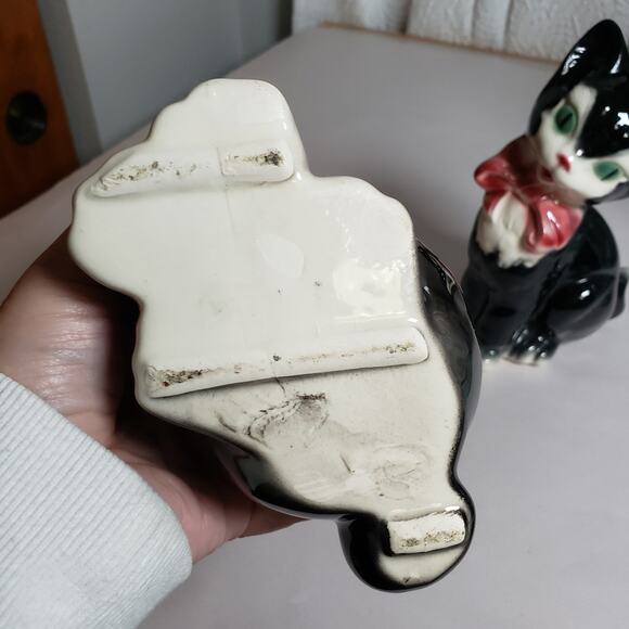 Vintage 50's Ceramic Figaro Cat Statues Figurines Black White Tuxedo Pink Bows - Picture 3 of 10